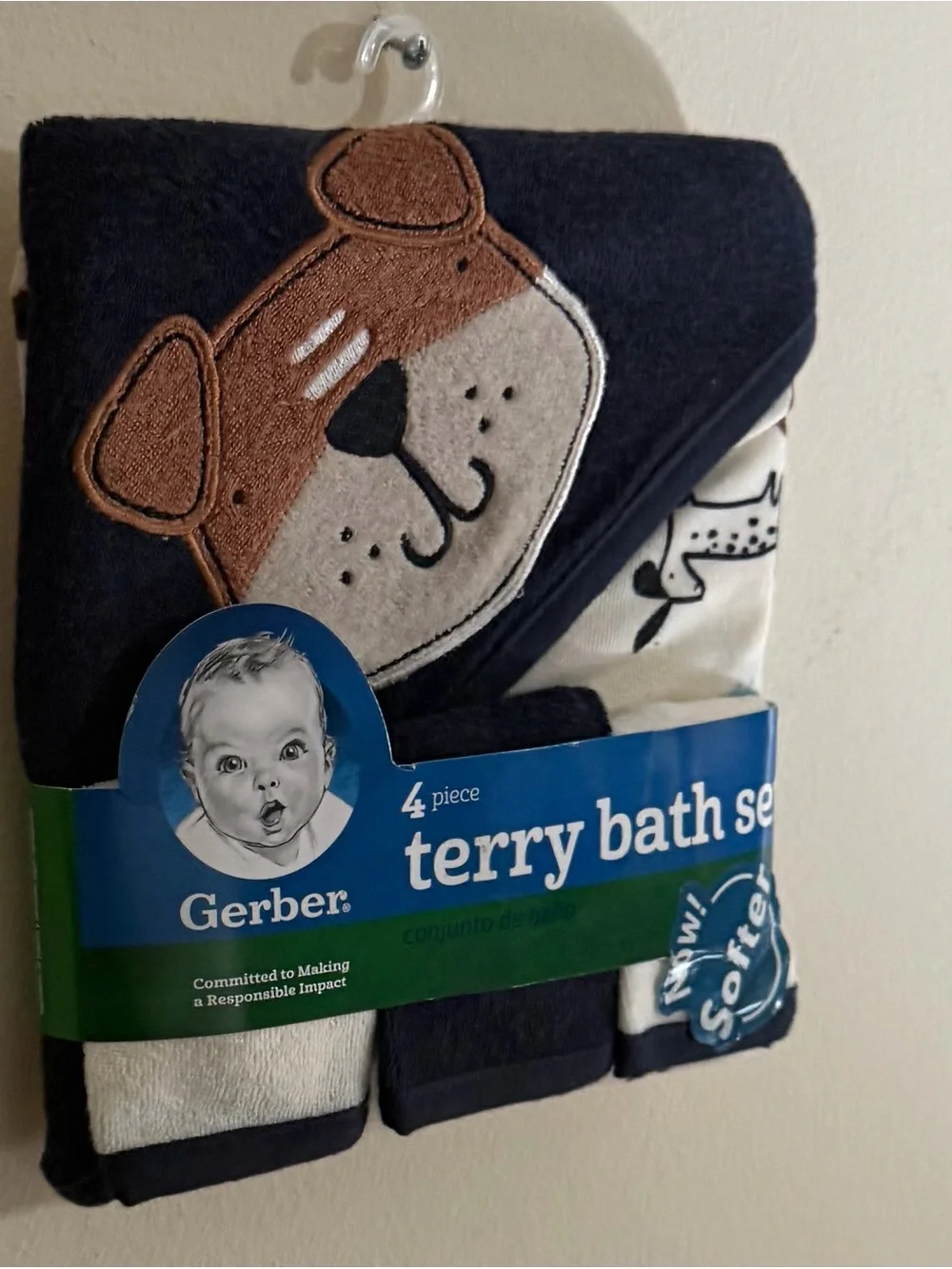 New Gerber Navy & Brown Bear Terry Bath Set - 4 Piece
